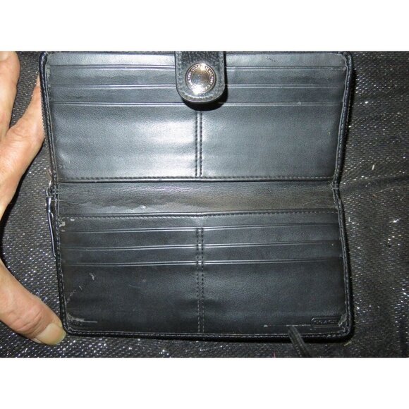 COACH Poppy Madras Tartan Plaid Signature C Canvas  Wallet Black Pink Blue - Picture 8 of 11